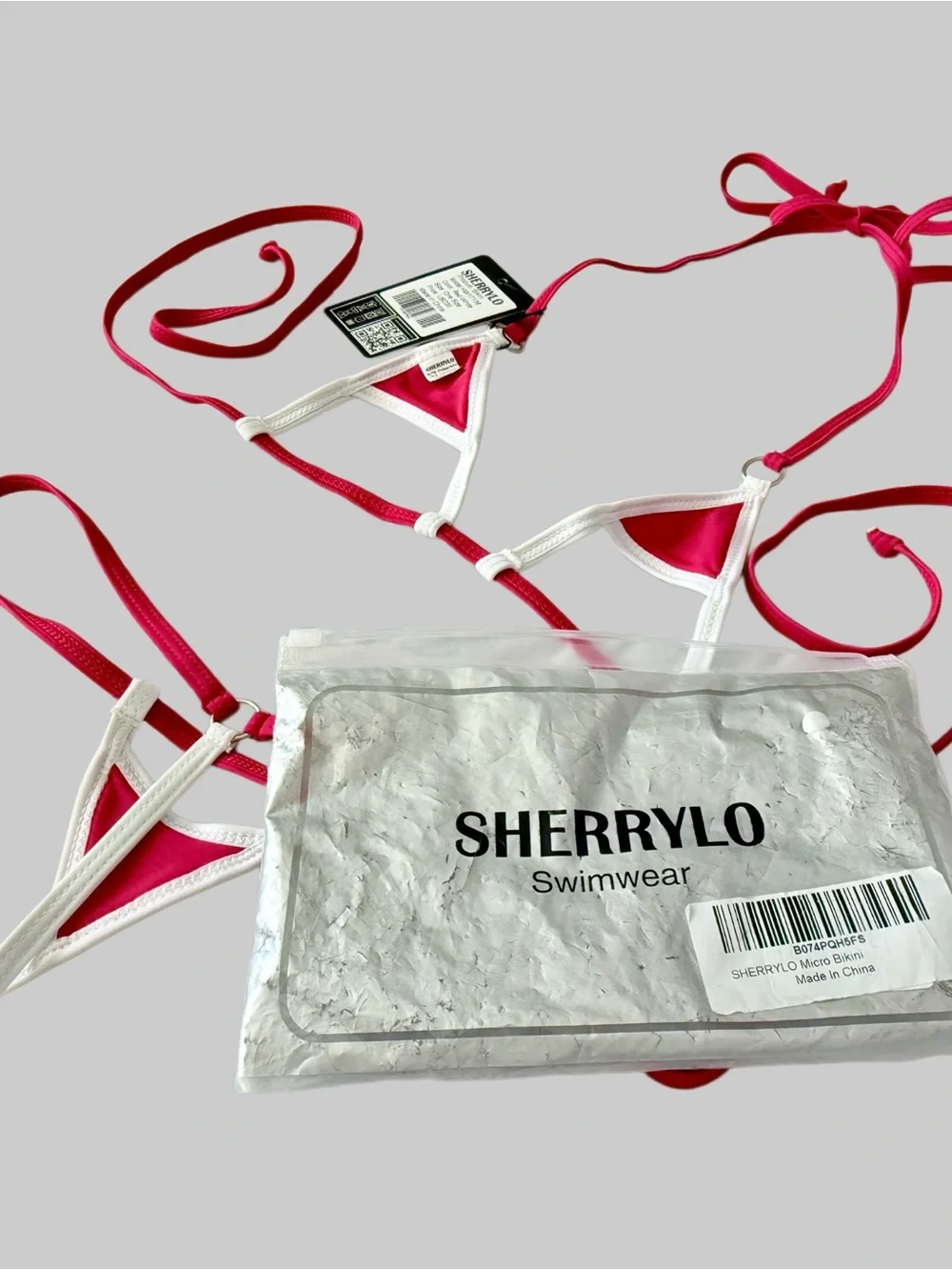 SHERRYLO Swimwear Red & White Extreme Micro Bikini | G String | One Size | NWT